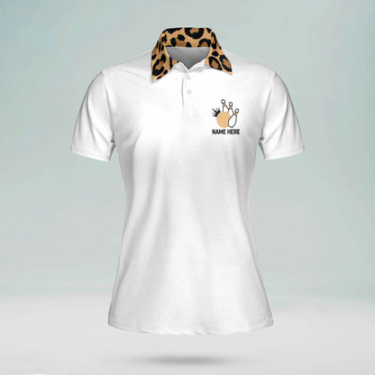 Custom Bowling Shirts For Women - Funny Bowling Shirts For Women - Customized Womens Bowling Jerseys - Leopard Peace Love Quick-Dry Bowling Polos BW0074