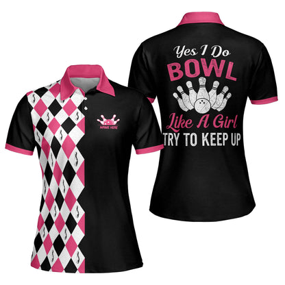 Custom Bowling Shirts For Women - Retro Womens Bowling Shirts Funny - Ladies Bowling Shirt Pattern - Polo Bowling Shirts Womens BW0033