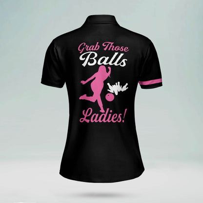 Custom Bowling Shirts For Women - Retro Womens Bowling Shirts - Vintage Pink Bowling Shirts Funny - Grab Those Balls Ladies Bowling Shirts BW0064