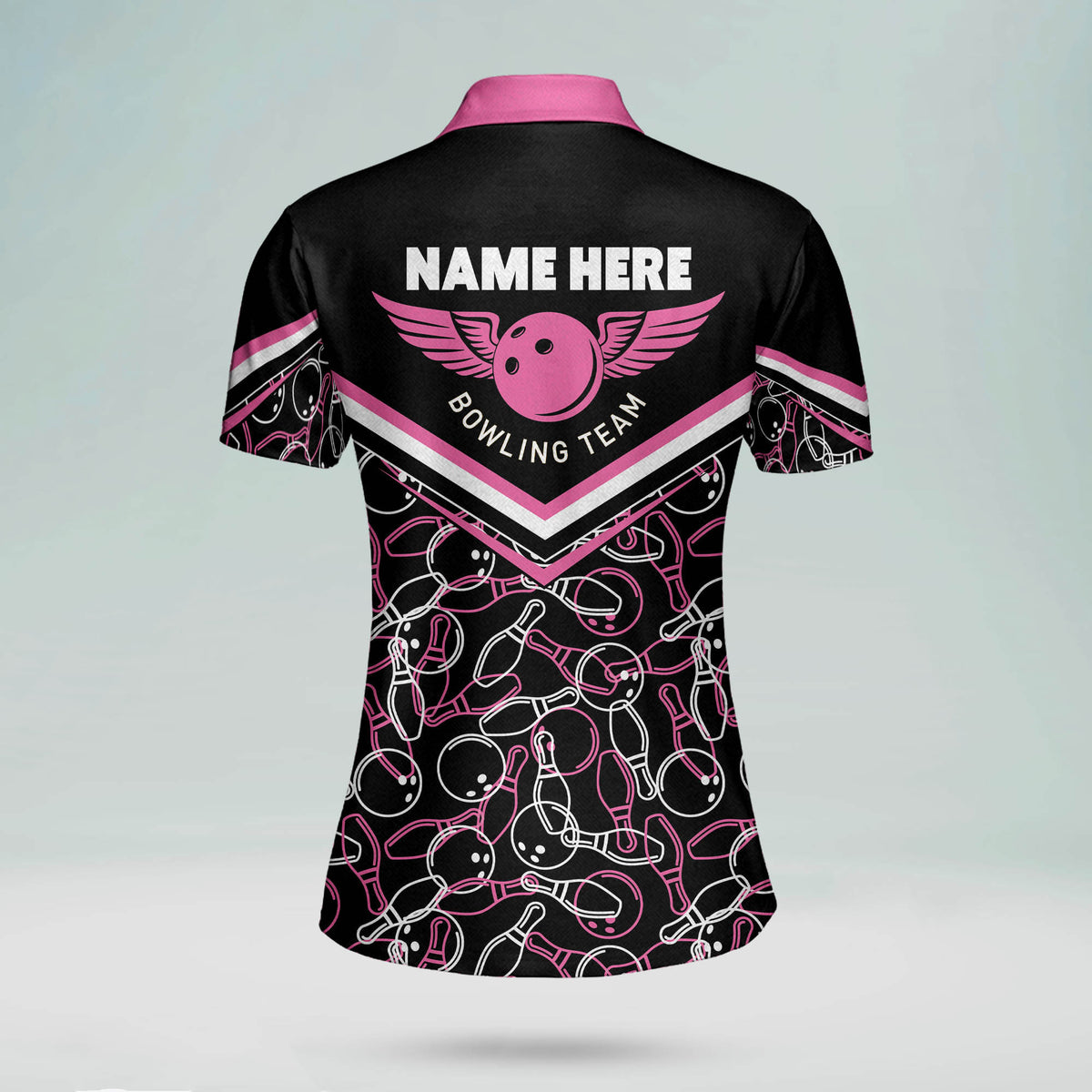 Lasfour Custom Bowling Shirts For Women, Pink And Black Bowling Shirt