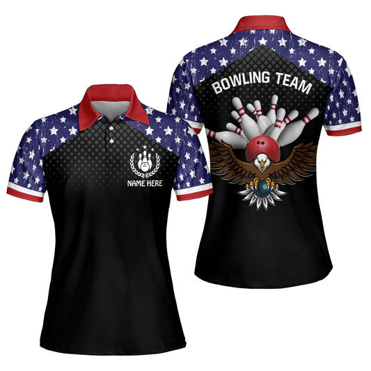 Custom Bowling Shirts For Women - Funny Bowling Shirts - Custom Bowling Team Shirts Women Near Me - Eagle American Flag Bowling Shirt Ladies BW0043