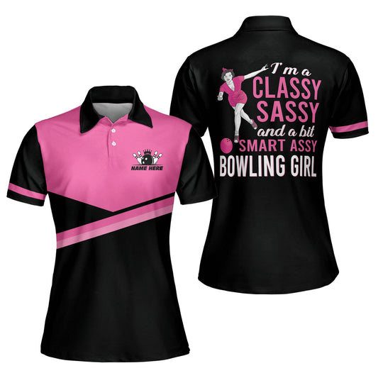 Custom Bowling Shirts For Women - Funny Bowling Shirts Short Sleeve For Women - I'm a Classy Sassy and a Bit Smart Assy Bowling Girl BW0044
