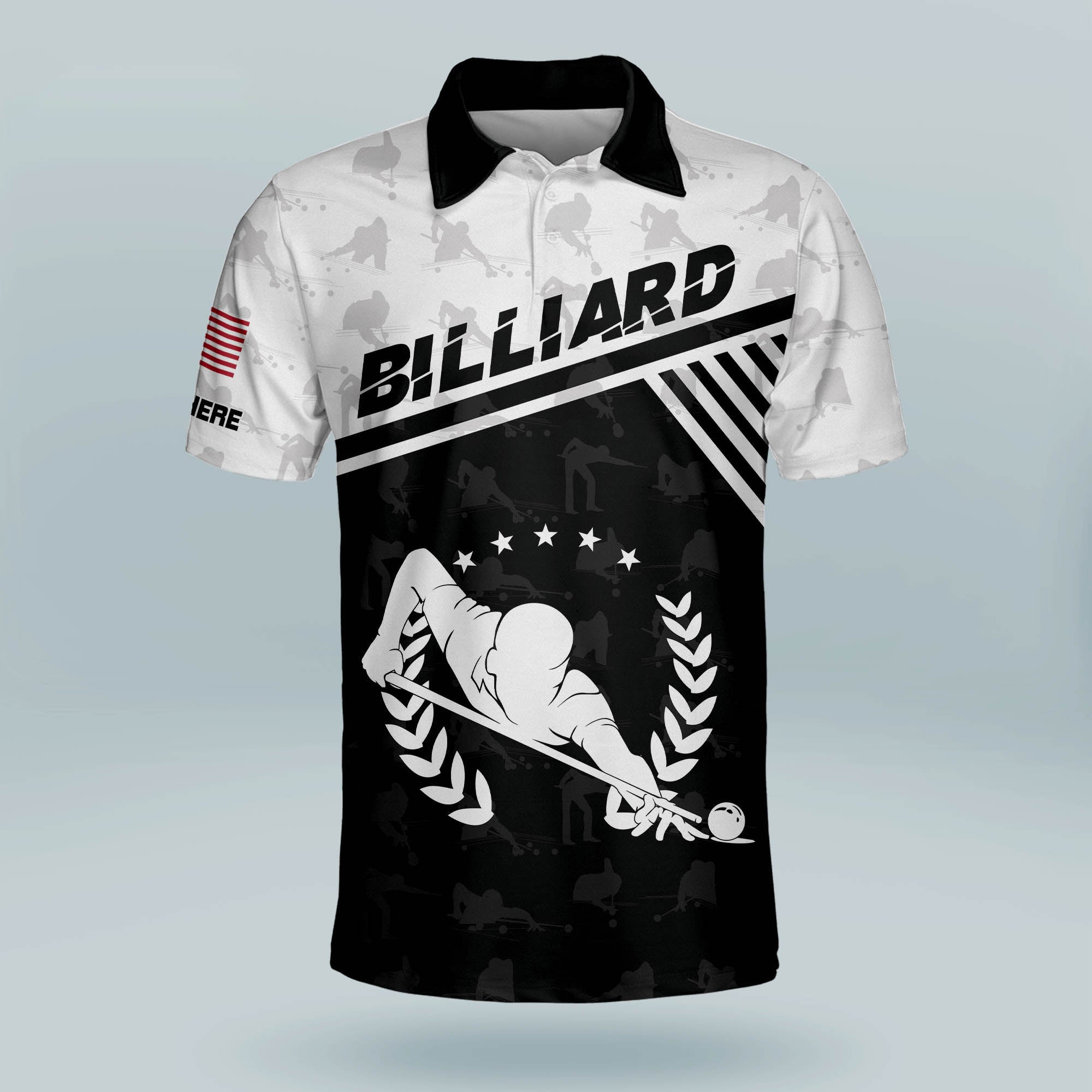 Lasfour Custom Men's 3D Funny Billiard Polo Shirts, American Flag Cool Billiard Short Sleeve