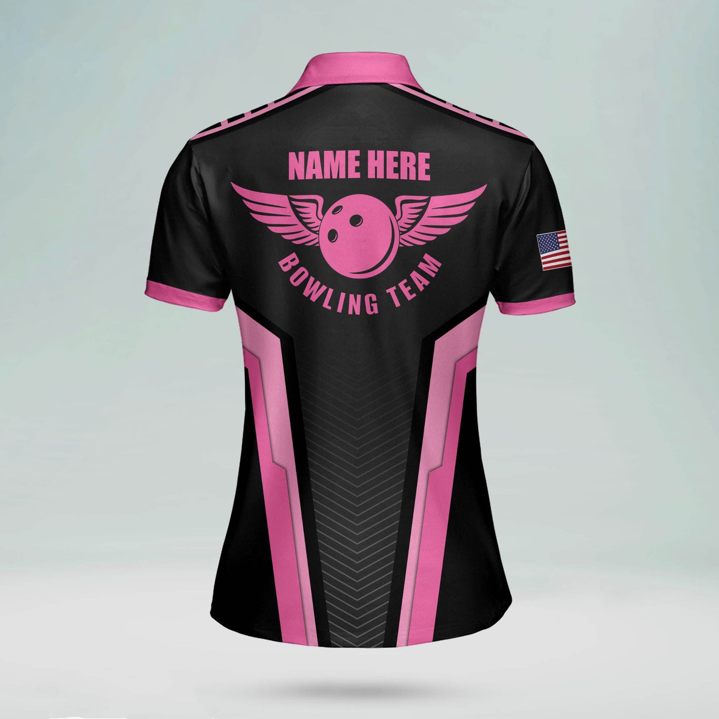 Custom Bowling Shirts For Women - Women's Funny Bowling Shirts With Name - Heartbeat Pulse Line Pink Bowling Shirts - American Flag Bowling Shirt BW0073