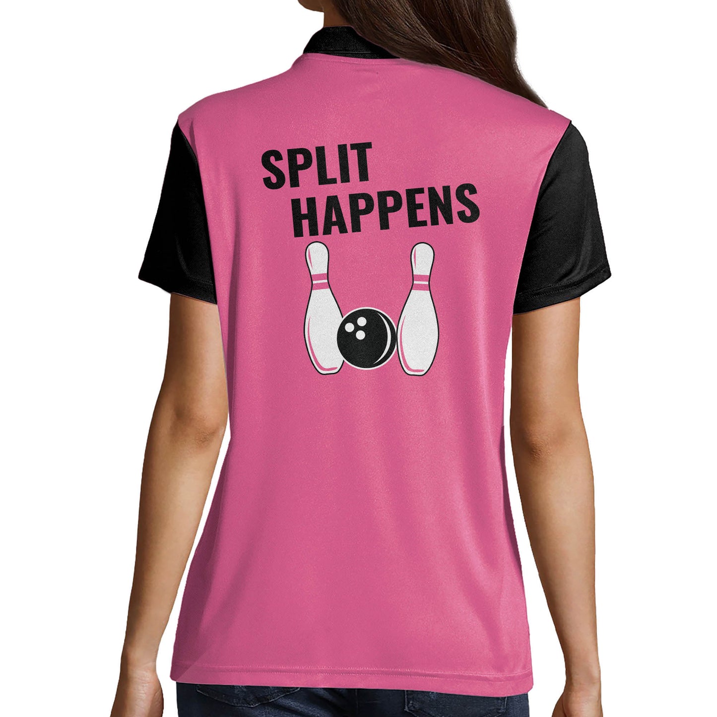 Custom Bowling Shirts For Women - Retro Womens Bowling Shirts - Pink Bowling Shirts Funny - Split Happens Custom Printed Bowling Shirts Ladies BW0054