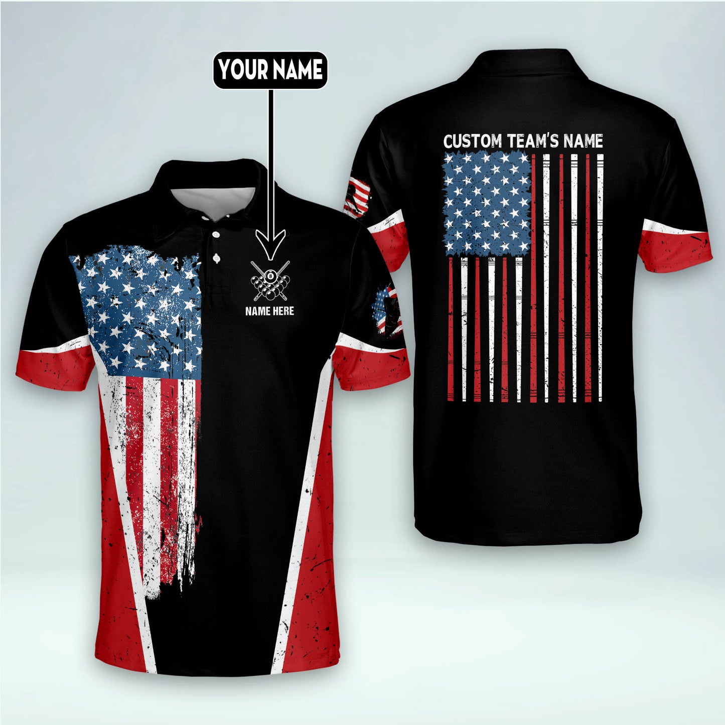 America Flag 3D Cool Billiard Polo Shirt BI0026