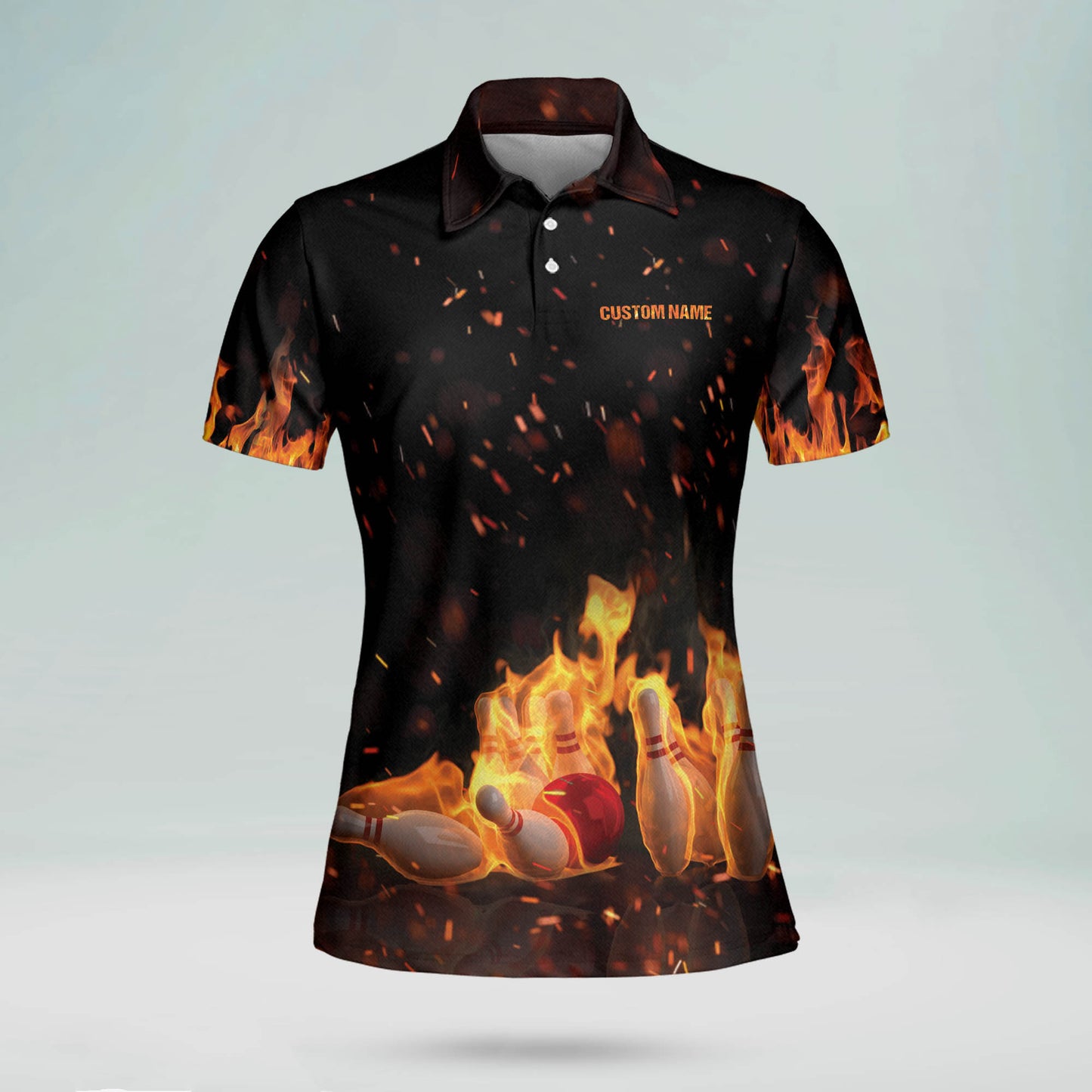 Custom Bowling Shirts For Women - Flame Bowling Shirt Ladies - Fire Bowling Polo Shirt - Bowling Queen Short Sleeve Polo Shirts BW0032