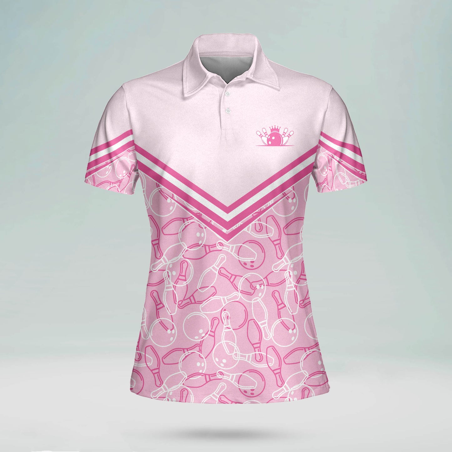 Custom Bowling Shirts For Women - 3D Pin Pink Bowling Shirt Pattern - Light Pink Bowling Shirts Women - Bowling Polo Shirts BW0062