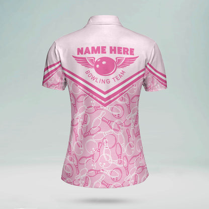 Custom Bowling Shirts For Women - 3D Pin Pink Bowling Shirt Pattern - Light Pink Bowling Shirts Women - Bowling Polo Shirts BW0062