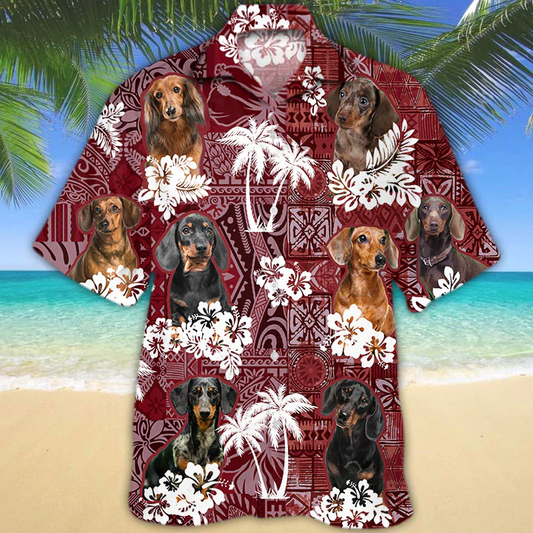 Dachshund red Hawaiian Shirt, Gift for Dog Lover Shirts, Animal Summer Shirts, Hawaiian Shirt Men HO1265