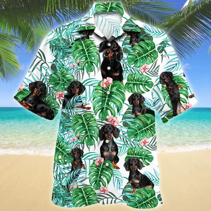 Dachshund Dog Tropical Plant White Theme Hawaiian Shirt HO1883