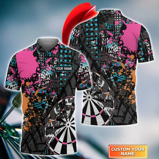 Darts Player Personalized Name 3D All Over Printed Mens Polo Shirt, Water Color Dart Shirt DMO0204