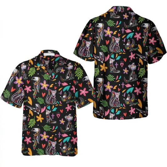 Day Of The Dead Skeleton Animals Hawaiian Shirt HO0764