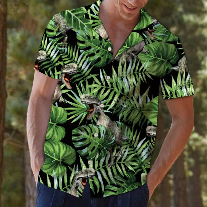 Dinosaur In Deep Forest Design Hawaiian Shirt HO2139