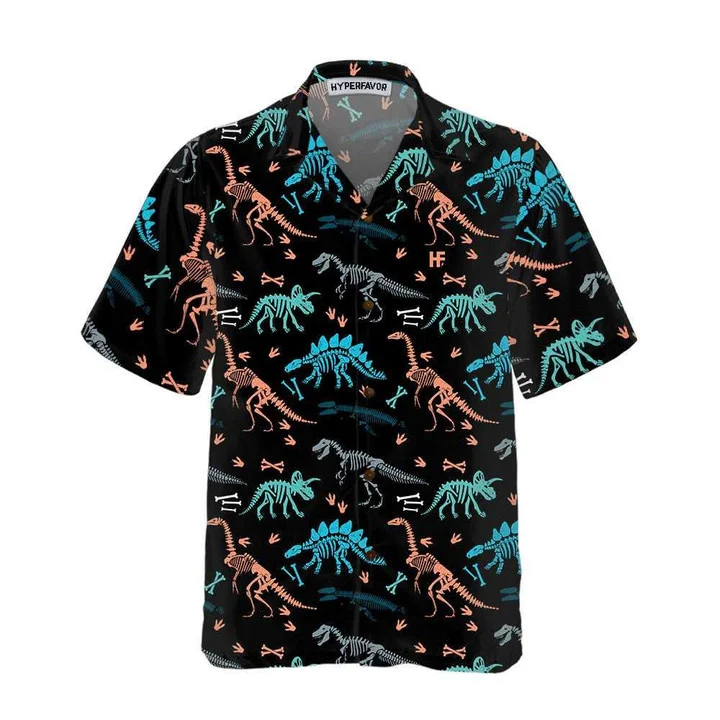 Dinosaur Skeleton Seamless Grunge Pattern Hawaiian Shirt HO0752