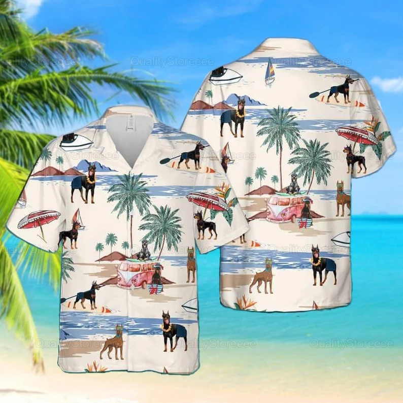 Doberman Pinscher Hawaiian Shirt, Doberman Shirt, Doberman Beach Shirt HO2325