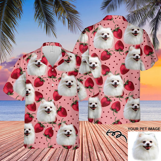 Custom Photo Pet Dog Face Floral Strawberry Hawaiian Shirt, Dog Hawaiian Shirt for Men Wonen HO4351