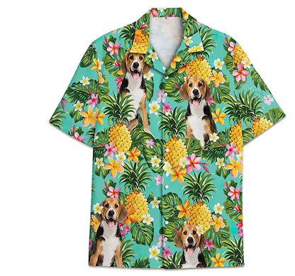 Dog Beagle Pineapple Pattern Short Tall Hawaiian Shirt, Button Up Aloha Shirt For Men, Women HO0838