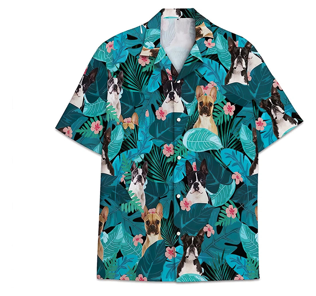 Dog Boston Terrier Pattern Short Tall Hawaiian Shirt, Button Up Aloha Shirt For Men, Women HO0839