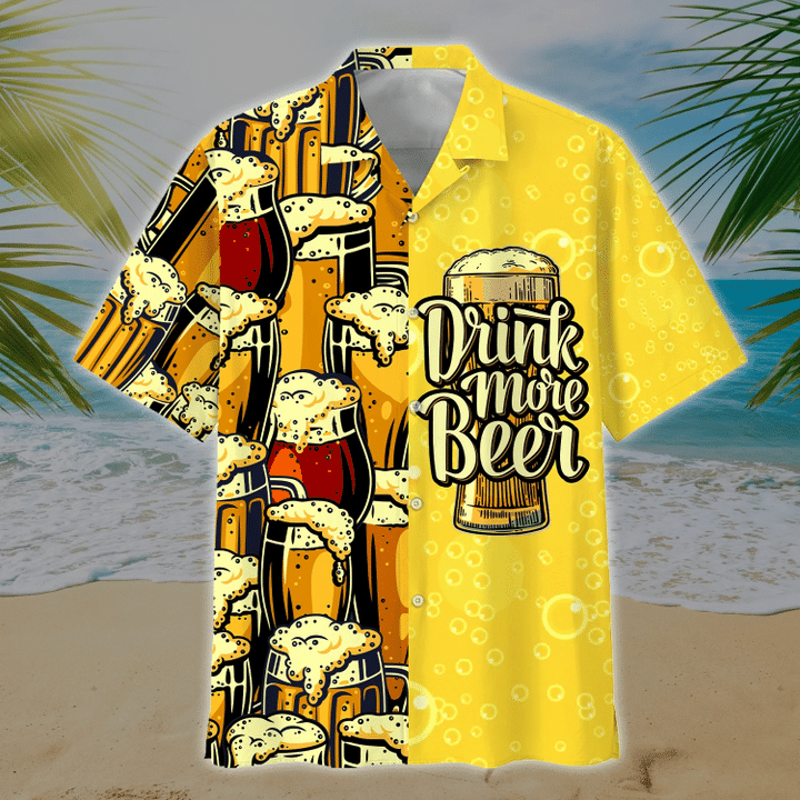 Beer Summer Hawaiian Shirt, Drink More Beer Watercolor Hawaiian Shirt, Hawaii shirts mens HO2006
