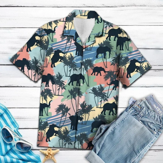 Elephant Coconut Palm Vintage Hawaiian Aloha Shirts, Summer gift for Men and women HO0572