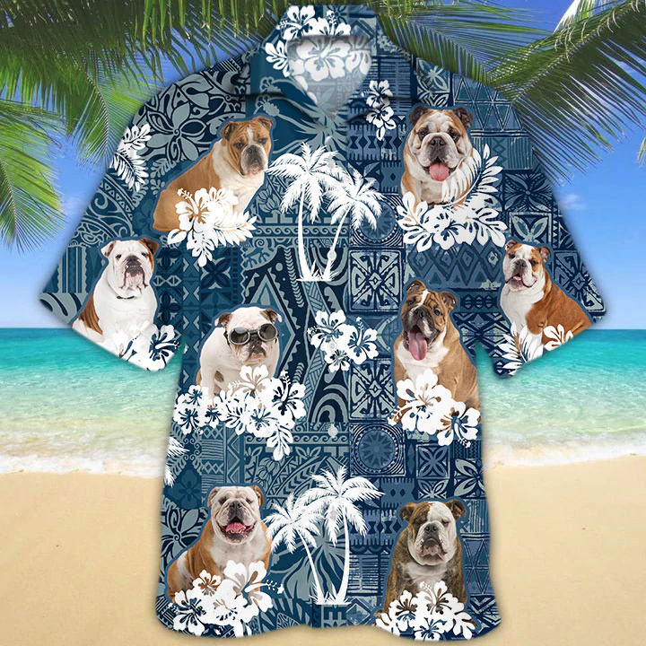 English Bulldog Hawaiian Shirt, Hawaiian shirt vintage Flowers Aloha Shirt For Dog Lovers, Hawaiian shirts for men, women HO2696