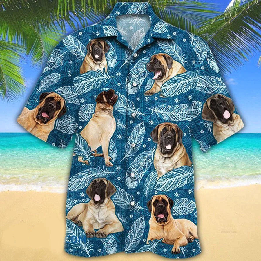 English Mastiff Dog Lovers Blue Feather Hawaii, English Mastiff aloha Hawaiian Shirt HO3818