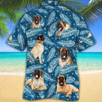 English Mastiff Dog Lovers Blue Feather Hawaii, English Mastiff aloha Hawaiian Shirt HO3818