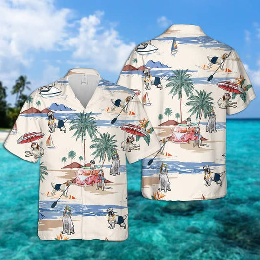 English Setter Summer Beach Hawaiian Shirt, dog beach Short Sleeve Hawaiian Shirt HO1379