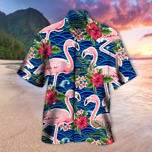 Flamingo Hawaii Shirt, Summer aloha shirt, Gift for summer HO0782