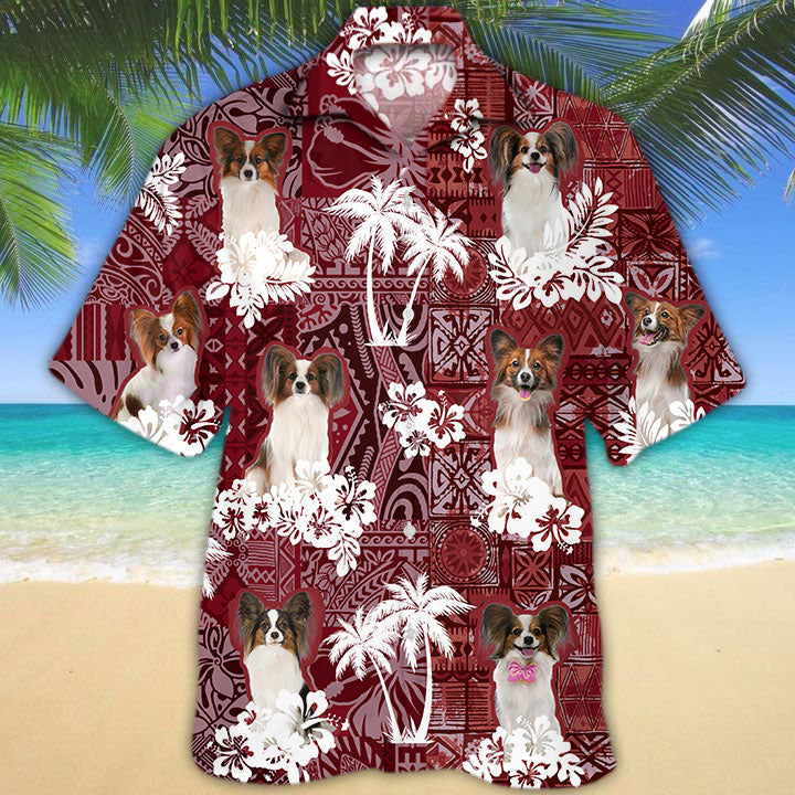 Papillon Hawaiian Shirt, Red Hawaiian Shirt For Dog Lovers HO5231