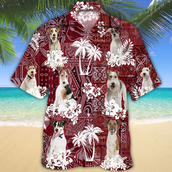 Fox Terrier Hawaiian Shirt, Dog Hawaiian Shirt Red Tribal Pattern HO5195
