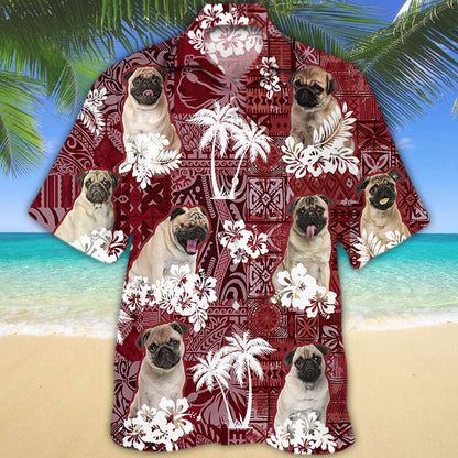 Pug Hawaiian Shirt, Dog Hawaii Shirt Red Tribal Pattern HO5241