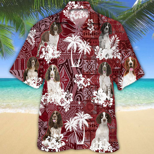 English Springer Spaniel Hawaiian Shirt, Dog Hawaiian Shirt Red Tribal Pattern HO5194