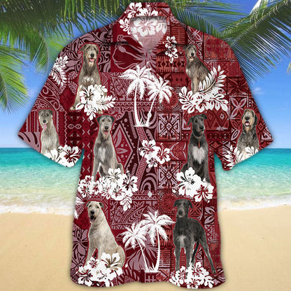 Irish Wolfhound Hawaiian Shirt, Dog Hawaiian Shirt Short Sleeve Red Tribal Pattern HO5212