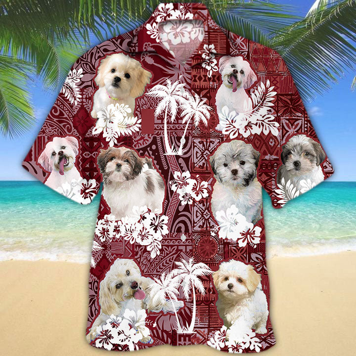 Malshi Hawaiian Shirt, Red Tribal Pattern Hawaiian Shirt For Dog Lovers HO5222