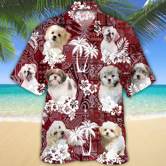 Malshi Hawaiian Shirt, Red Tribal Pattern Hawaiian Shirt For Dog Lovers HO5222