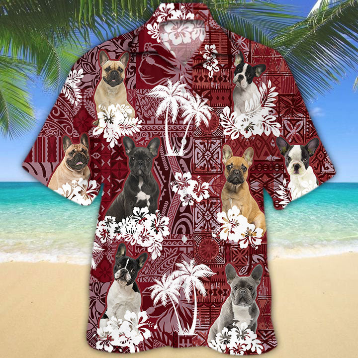French Bulldog Hawaiian Shirt, Dog Hawaii Aloha Beach Shirt Red Tribal Pattern HO5196