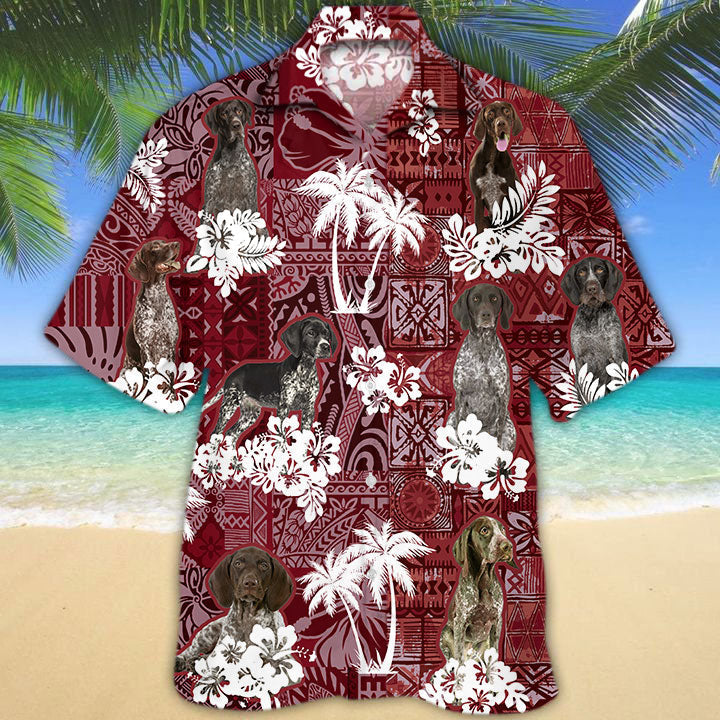 German Shorthaired Pointer Hawaiian Shirt, Dog Aloha Beach Shirt Red Tribal Pattern HO5200