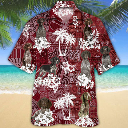 German Shorthaired Pointer Hawaiian Shirt, Dog Aloha Beach Shirt Red Tribal Pattern HO5200