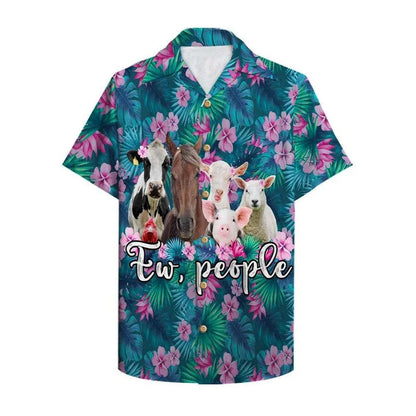 Farmer Ew People Cute Animals Tropical Plants Background Hawaiian Shirt HO0744