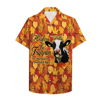 Farmer Heifers Be Trippin Falling Fall Leaves Hawaiian Shirt HO0743
