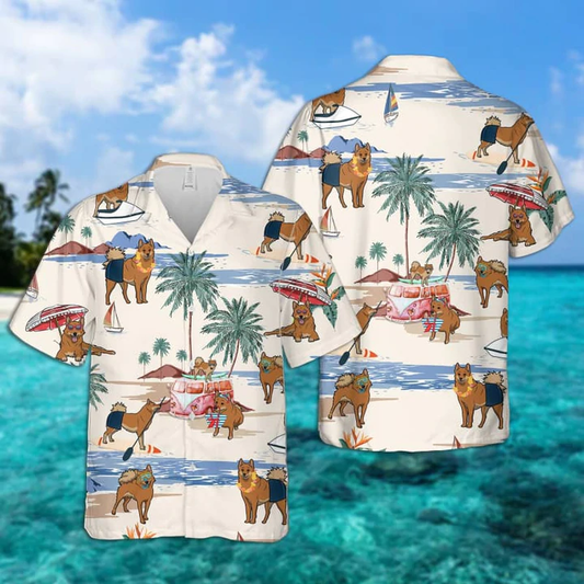 Finnish Spitz Summer Beach Hawaiian Shirt, Hawaiian Shirts for Men Short Sleeve Aloha Beach Shirt HO0945