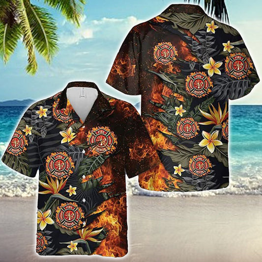 Firefighter Fire Floral Tropical Hawaiian Shirt, gift for Firefighter HO2200