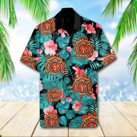 Firefighter Tropical Forest Design Hawaiian Shirt HO1897
