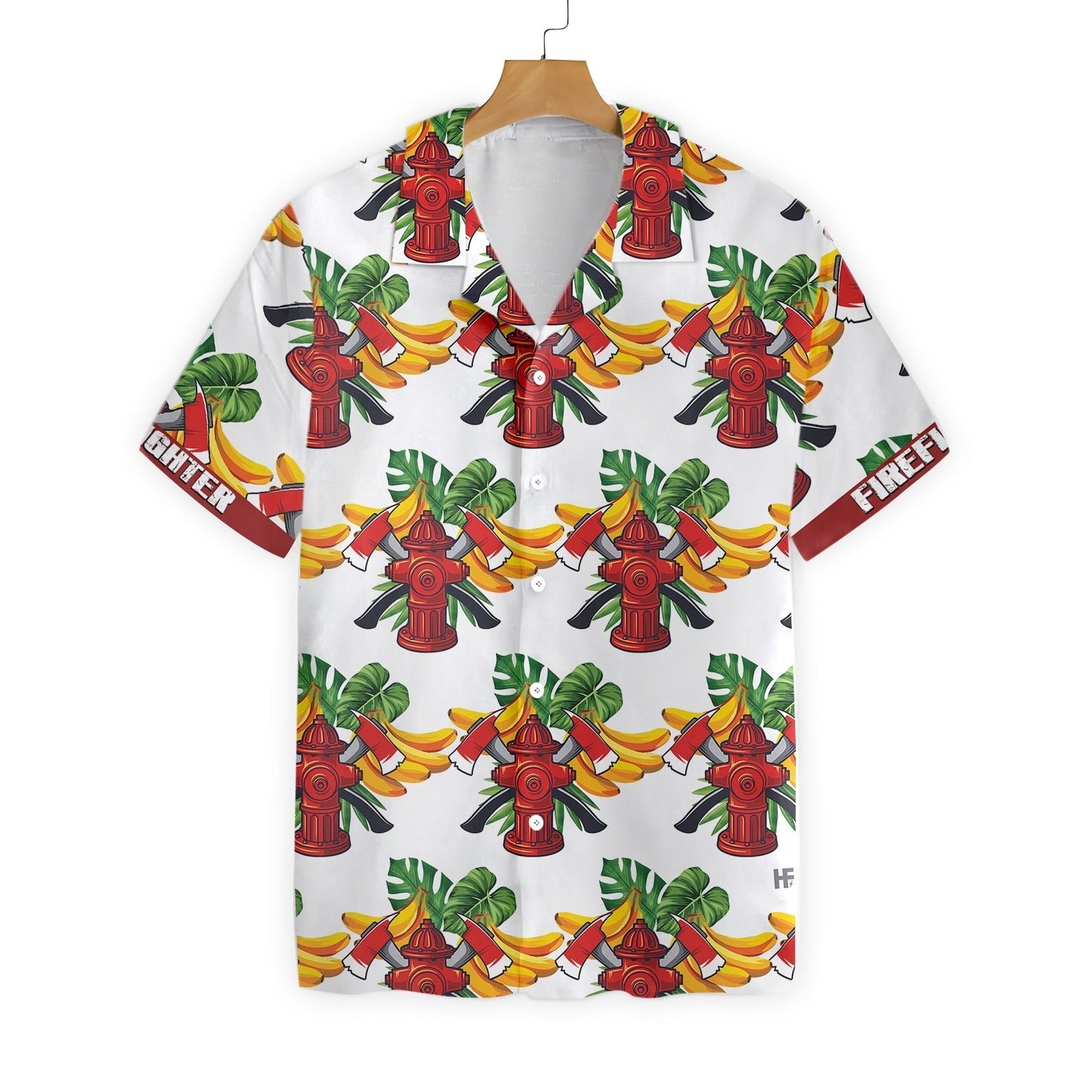 Firefighter Tropical Banana Pattern Custom Hawaiian Shirt, Personalized Cross Axes Firefighter Hawaiian Shirt For Men HO3124