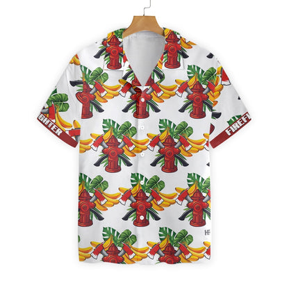 Firefighter Tropical Banana Pattern Custom Hawaiian Shirt, Personalized Cross Axes Firefighter Hawaiian Shirt For Men HO3124