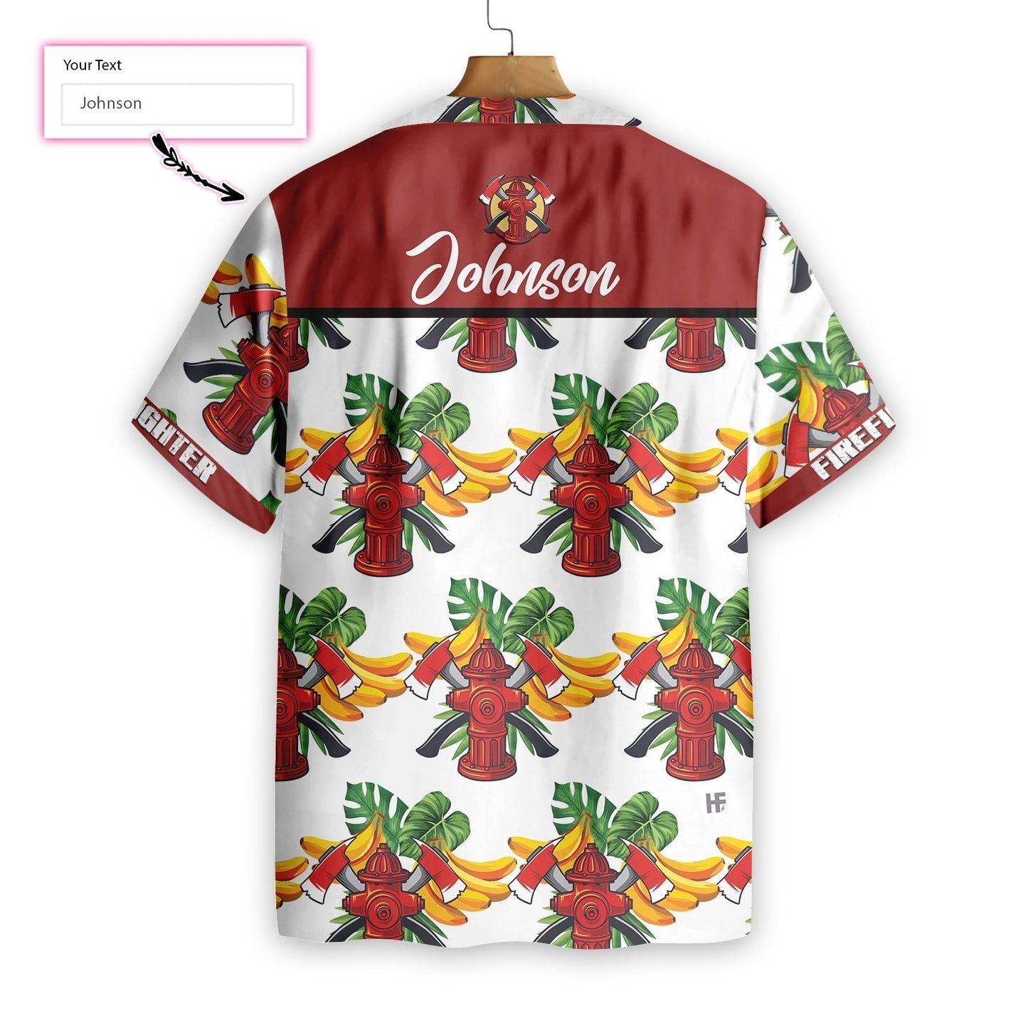 Firefighter Tropical Banana Pattern Custom Hawaiian Shirt, Personalized Cross Axes Firefighter Hawaiian Shirt For Men HO3124