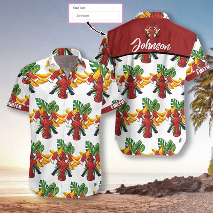 Firefighter Tropical Banana Pattern Custom Hawaiian Shirt, Personalized Cross Axes Firefighter Hawaiian Shirt For Men HO3124