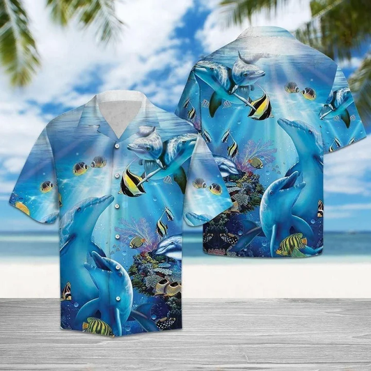 Fish And Dolphin Watercolor Hawaiian Shirt for men, women HO2379